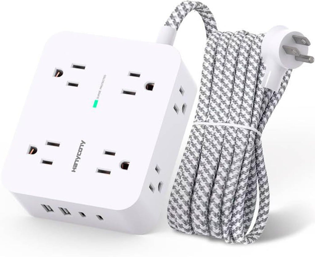 Surge Protector Power Strip - 8 Outlets 4 USB (2 USB C) Charging Ports, Multi Plug Outlet Extender, 5Ft Braided Extension Cord, Flat Plug Wall Mount Desk Charging Station for Home Office ETL