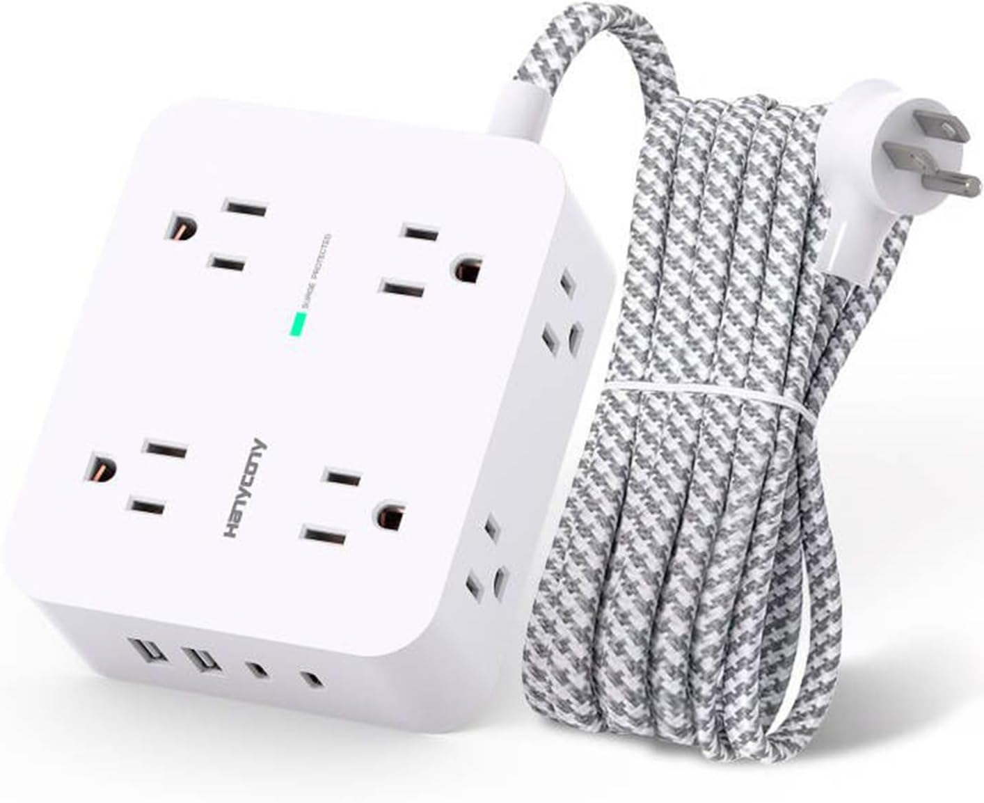 Surge Protector Power Strip - 8 Outlets 4 USB (2 USB C) Charging Ports, Multi Plug Outlet Extender, 5Ft Braided Extension Cord, Flat Plug Wall Mount Desk Charging Station for Home Office ETL
